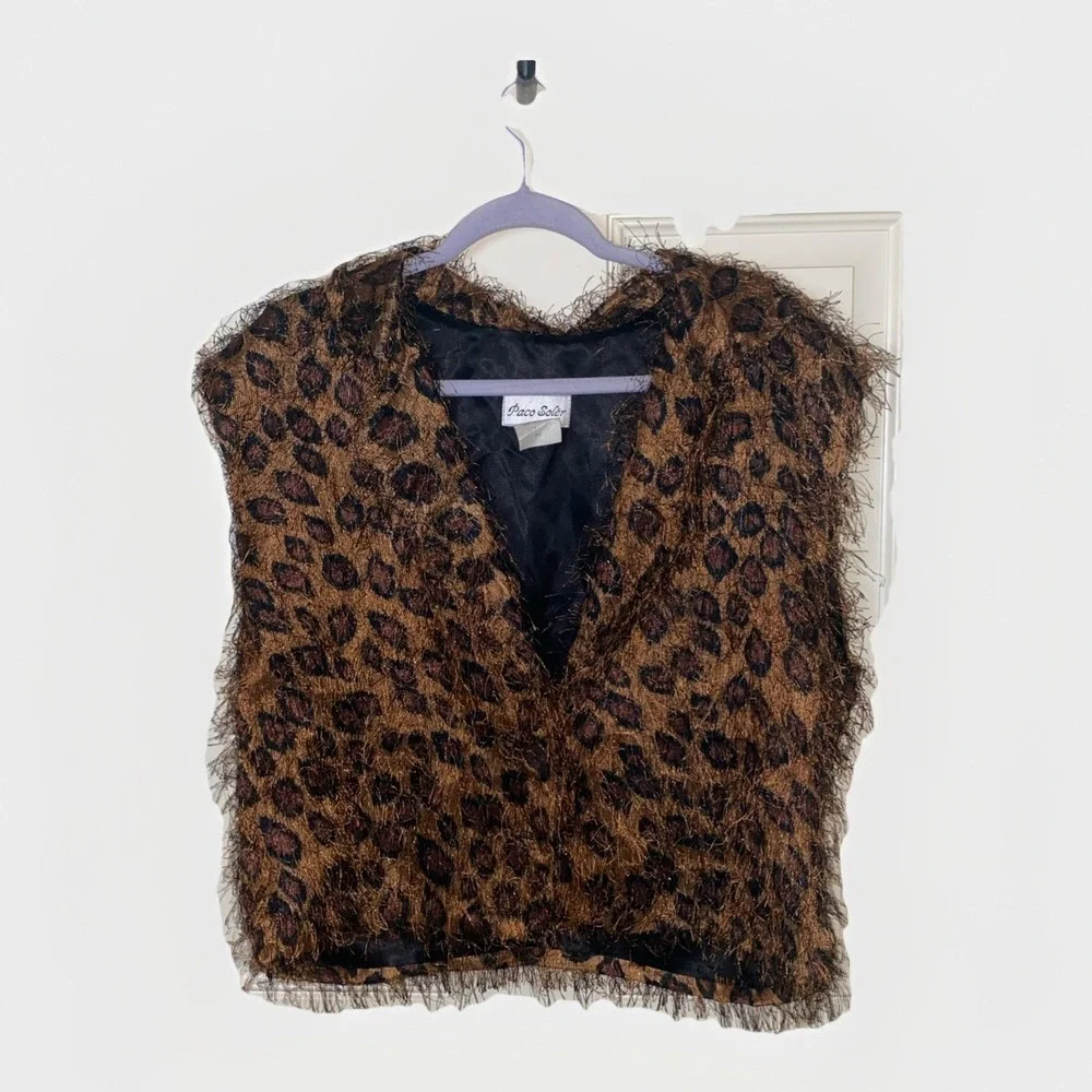 Vintage‎ Paco Solér Women's Faux Leopard Animal Print Vest Furry M/L